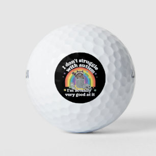 I Dont Struggle With Autism Autistic Funny Raccoon Golf Balls