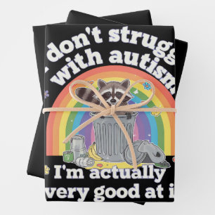 I Dont Struggle With Autism Autistic Funny Raccoon Wrapping Paper Sheets