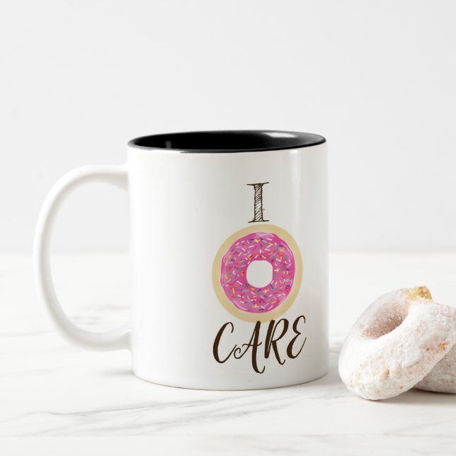 I DONUT CARE Pink Sprinkle Cute Chic Modern Two-Tone Coffee Mug (With Donut)