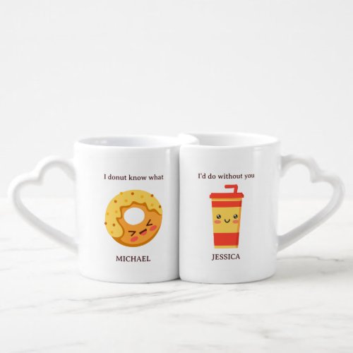 I Donut Know Cute Couple Love Funny Valentines Day Coffee Mug Set