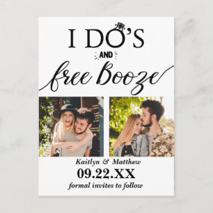 I Do's & Free Booze Modern Wedding Save The Date Announcement Postcard