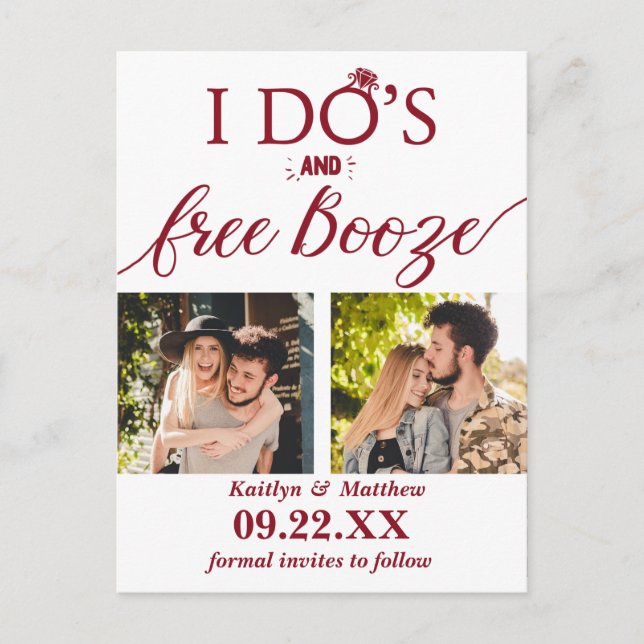 I Do's & Free Booze Modern Wedding Save The Date Announcement Postcard (Front)