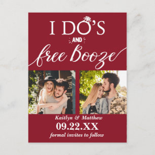 I Do's & Free Booze Modern Wedding Save The Date Announcement Postcard