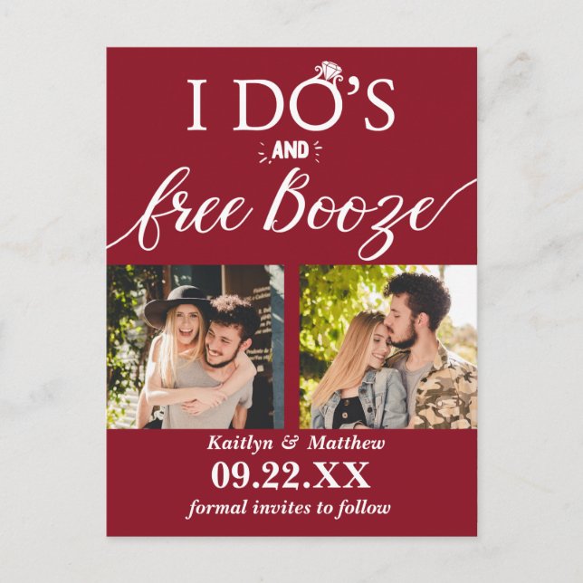 I Do's & Free Booze Modern Wedding Save The Date Announcement Postcard (Front)