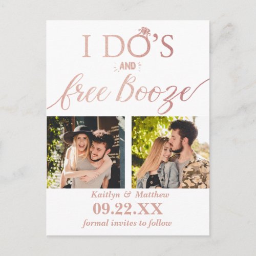 I Dos  Free Booze Modern Wedding Save The Date Announcement Postcard