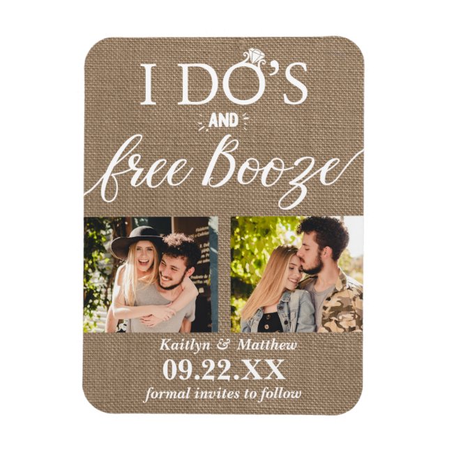 I Do's & Free Booze Modern Wedding Save The Date Magnet (Vertical)