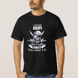 I Drink Rum Pirate Skull Flag Jolly Roger Costume T-Shirt