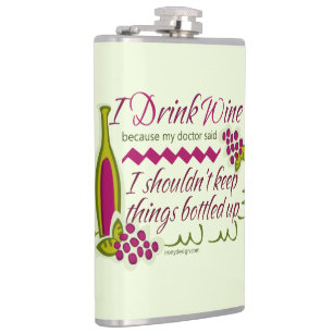 I Drink Wine Funny Quote Hip Flask