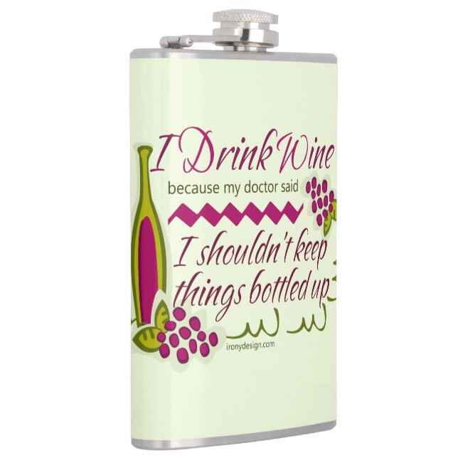 I Drink Wine Funny Quote Hip Flask (Right)