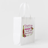 I Drink Wine Funny Quote Reusable Grocery Bag (Front Side)