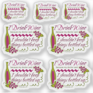 I Drink Wine Funny Quote Set Contour Cut Sticker