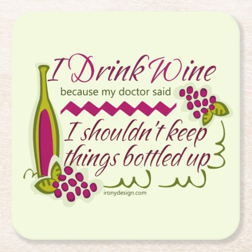 I Drink Wine Funny Quote Square Paper Coaster
