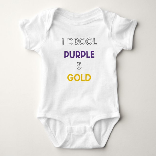 I Drool Purple and Gold Baby Bodysuit (Front)