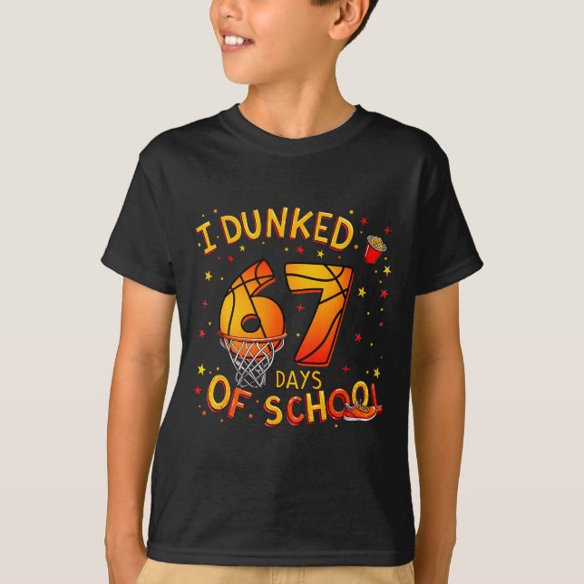 I Dunked 67 Days Of School Basketball Boys Kids  T-Shirt (Front)