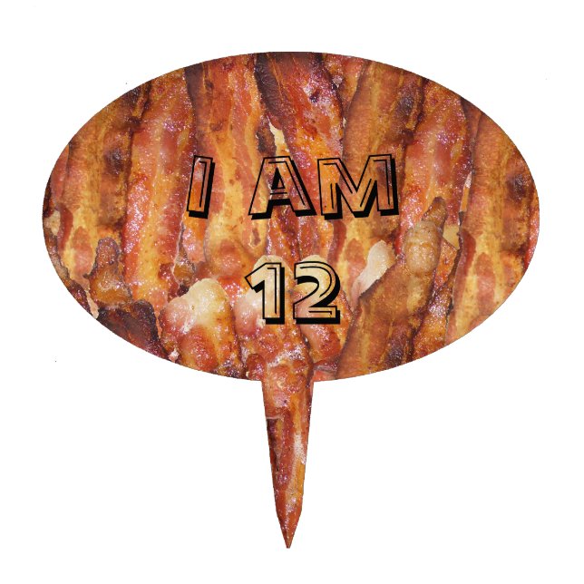 I Eat Bacon Text with Background Cake Topper (Front)