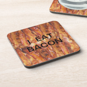 I Eat Bacon Text with Background Coaster