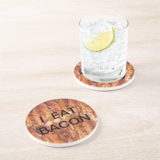 I Eat Bacon Text with Background Drink Coaster (Side)