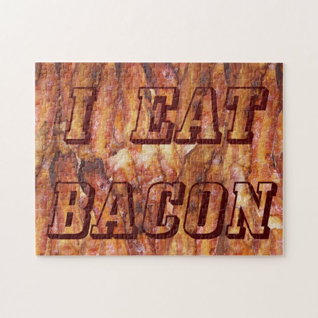 I Eat Bacon Text with Background Jigsaw Puzzle (Horizontal)