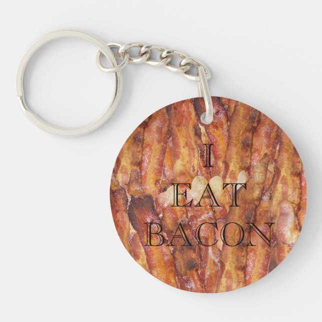 I Eat Bacon Text with Background Keychain (Front)