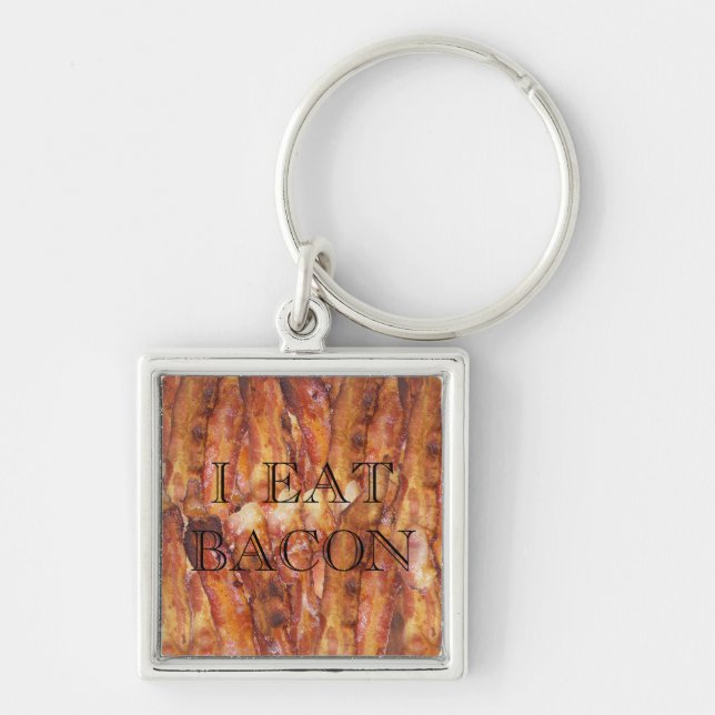 I Eat Bacon Text with Background Keychain (Front)