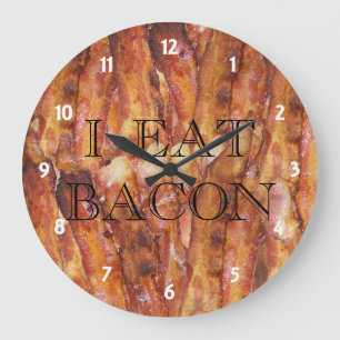 I Eat Bacon Text with Background Large Clock