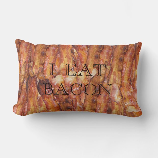 I Eat Bacon Text with Background Lumbar Pillow (Front)