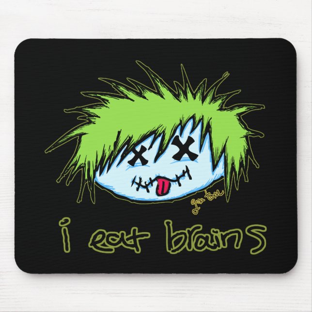 "i eat brains" Dude Zombie (on dark background) Mouse Pad (Front)