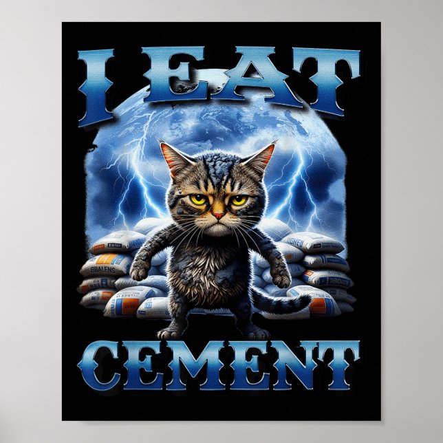 I Eat Cement Cursed Cat Funny Oddly Specific Meme  Poster (Front)