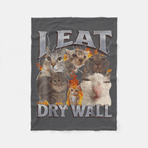 I Eat Drywall Funny Cat Meme Bootleg Graphic Fleece Blanket