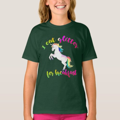 i eat glitter for breakfast funny kids unicorn T_Shirt