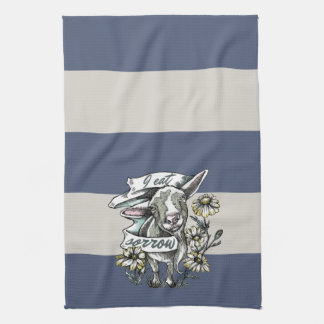 I Eat Sorrow: Happy Goat and Daisies (stripes) Kitchen Towel