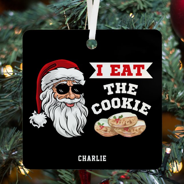 I Eat The Cookie Funny Dirty Joke Santa Christmas Metal Ornament (I Eat The Cookie Funny Dirty Joke Santa Christmas Metal Ornament)