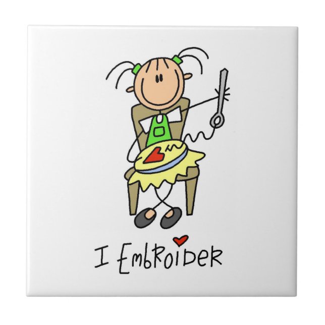 I Embroider Stick Figure Ceramic Tile (Front)