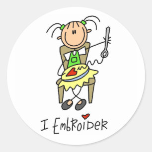 I Embroider Stick Figure Classic Round Sticker