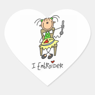 I Embroider Stick Figure Heart Sticker