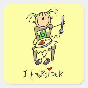I Embroider Stick Figure Square Sticker