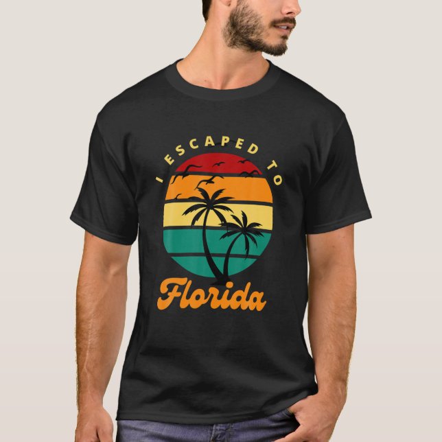 I Escaped To Florida Desantis Palm Trees Seagulls T-Shirt (Front)