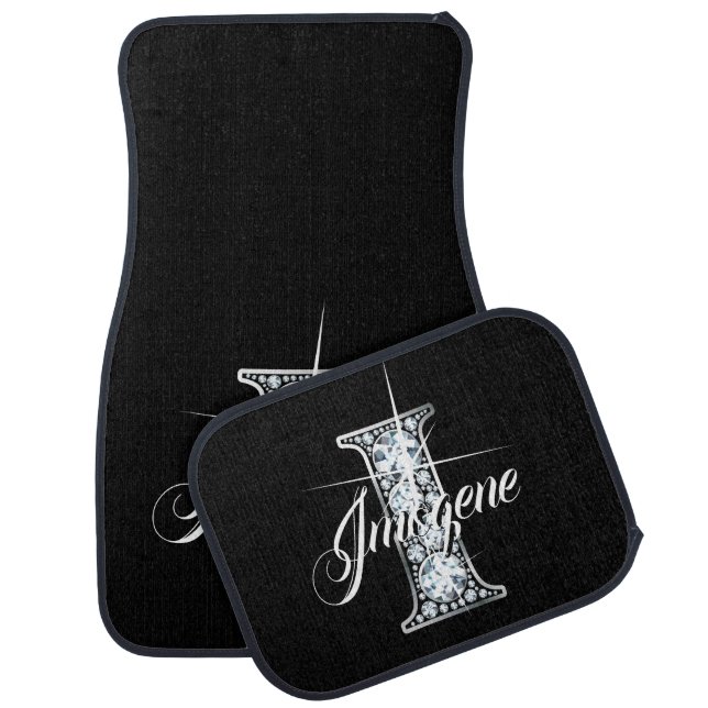 I Faux Diamond Bling Monogram Car Floor Mat (Set)