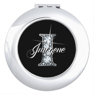 I Faux Diamond Bling Monogram Compact Mirror