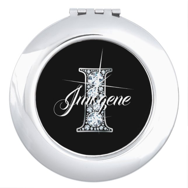 I Faux Diamond Bling Monogram Compact Mirror (Front)