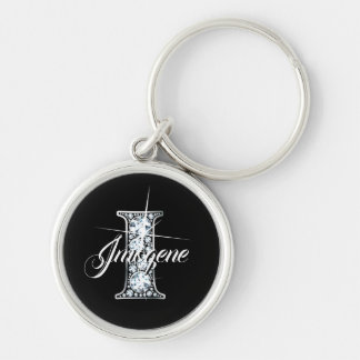 I Faux Diamond Bling Monogram Keychain