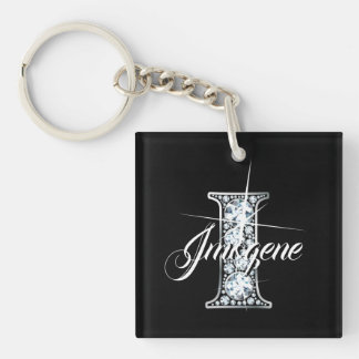 I Faux Diamond Bling Monogram Keychain
