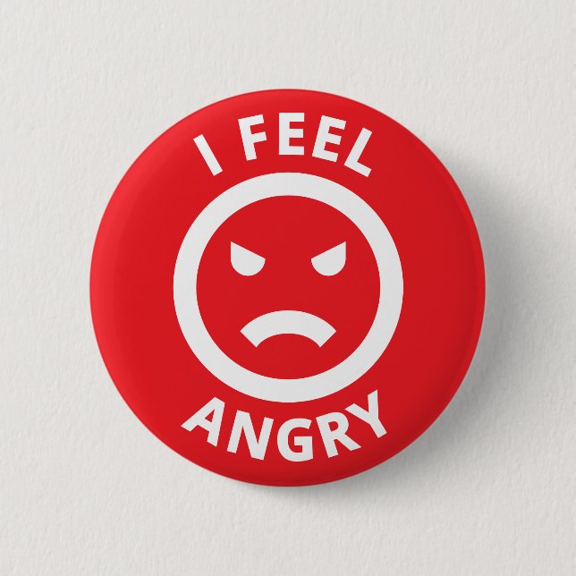 I Feel Angry Red Emoji Face Emotion Button (Front)