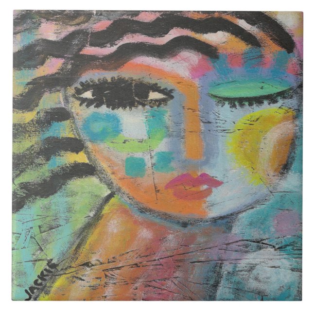 I Feel Good Abstract Acrylic Painting on OSB Board Ceramic Tile (Front)