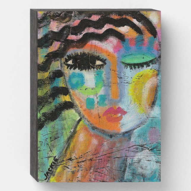I Feel Good Abstract Acrylic Painting on OSB Board Wooden Box Sign (Front Vertical)