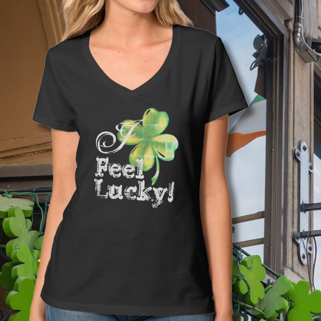 I feel lucky, black shamrock, woman's T-Shirt (Creator Uploaded)