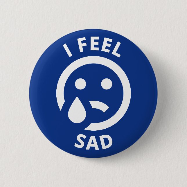 I Feel Sad Blue Crying Emoji Face Emotion Button (Front)