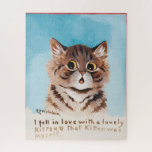 I Fell in Love With a Lovely Kitten (Myself) Jigsaw Puzzle<br><div class="desc">This design features a painting by the English outsider artist Louis Wain (1860–1939), who became well known for his artwork featuring anthropomorphised cats and kittens. The painting depicts an adorable tabby kitten in a close-up frontal view. Its fur is fluffy, with rich brown and grey striped tones, culminating in a...</div>