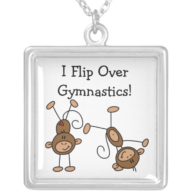 I Flip Over Gymnastics Silver Plated Necklace (Front)