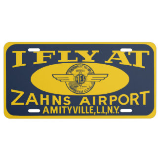 "I Fly At Zahns Airport" Vintage License Plate